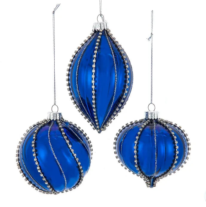 Blue with Crystal Jewels Glass Ornament | Putti Christmas 