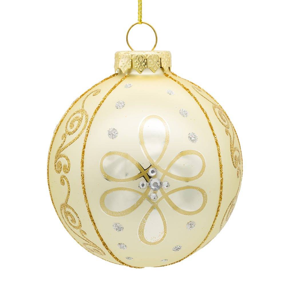 Light Gold with Jewels Glass Ball Ornament  | Putti Christmas Decorations 