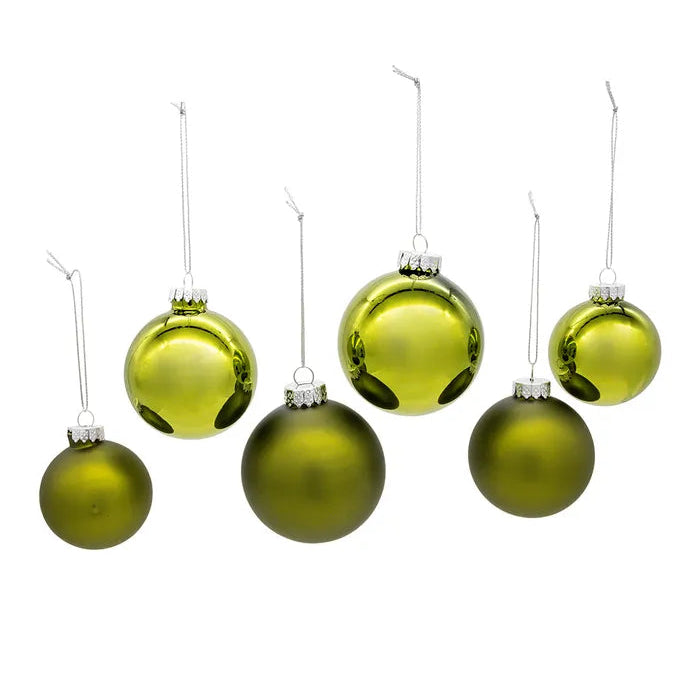 Kurt Adler Shiny and Matte Olive Green Ornaments