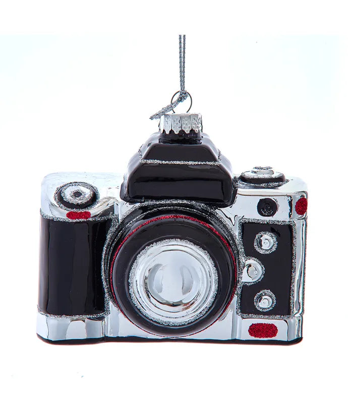 Black Old Style Camera Glass Ornament
