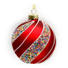 Red with Rainbow Beaded Spiral Glass Ball Ornament