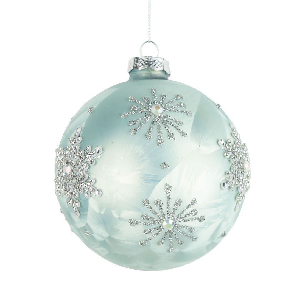 Sage Green with Snowflakes Glass Ball Ornament