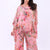 Double Layered Batwing Floral Print Silk Tunic Top - Pink