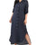 Button Front Long Linen Shirt Dress - Navy