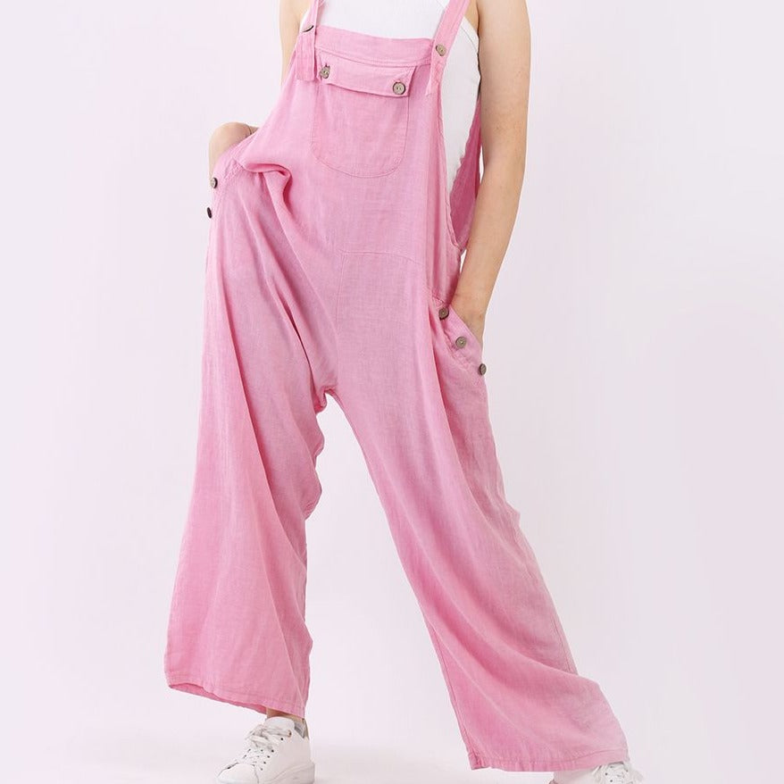 Plain Linen Mix Wide Leg Jumpsuit - Fuchsia | Putti Fine Fashions 
