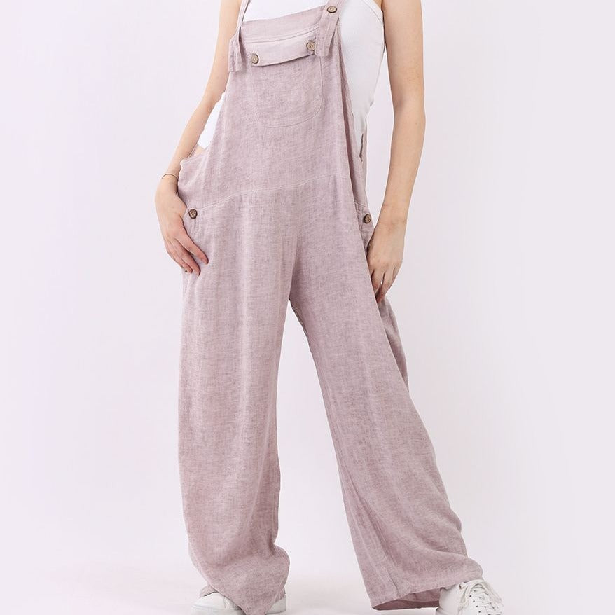Plain Linen Mix Wide Leg Jumpsuit - Pink  | Putti Fine Fashions 