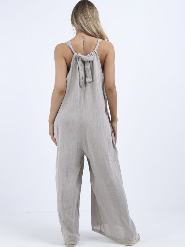 Sleeveless Wide Leg Linen Jumpsuit - Mocha