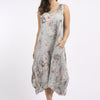Floral Sleeveless Linen Dress - Light Grey | Putti Fine Fashions