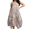 Floral Sleeveless Linen Dress - Mocha