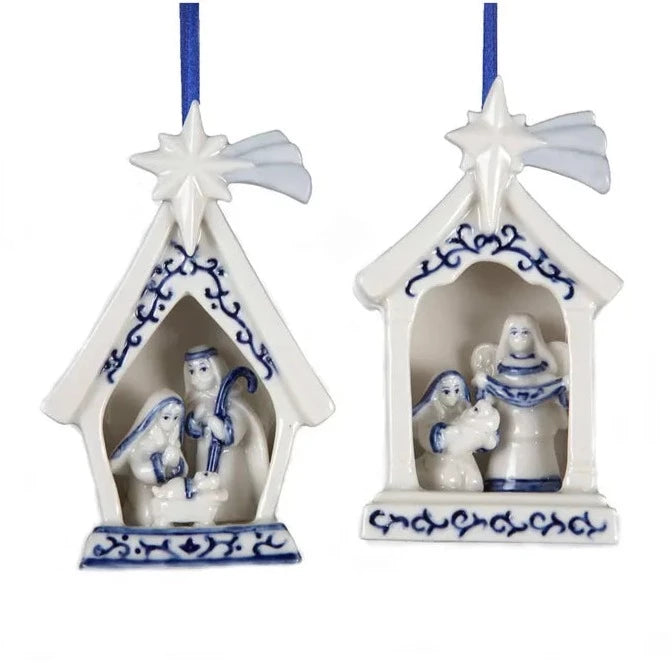 Blue Delft Porcelain Holy Family Ornament | Putti Christmas Decorations 