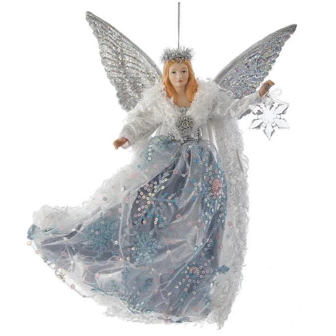 Iridescent White, Silver and Lavender Flying Angel Ornament