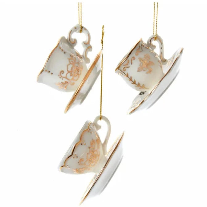 White and Gold Porcelain Teacup Ornament