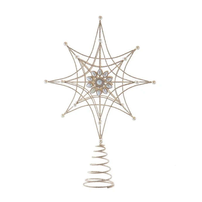 Gold with Pearls Snowflake Tree Topper | Putti Christmas Decorations 