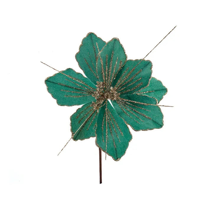 Aqua & Gold Poinsettia | Putti Christmas Decorations 