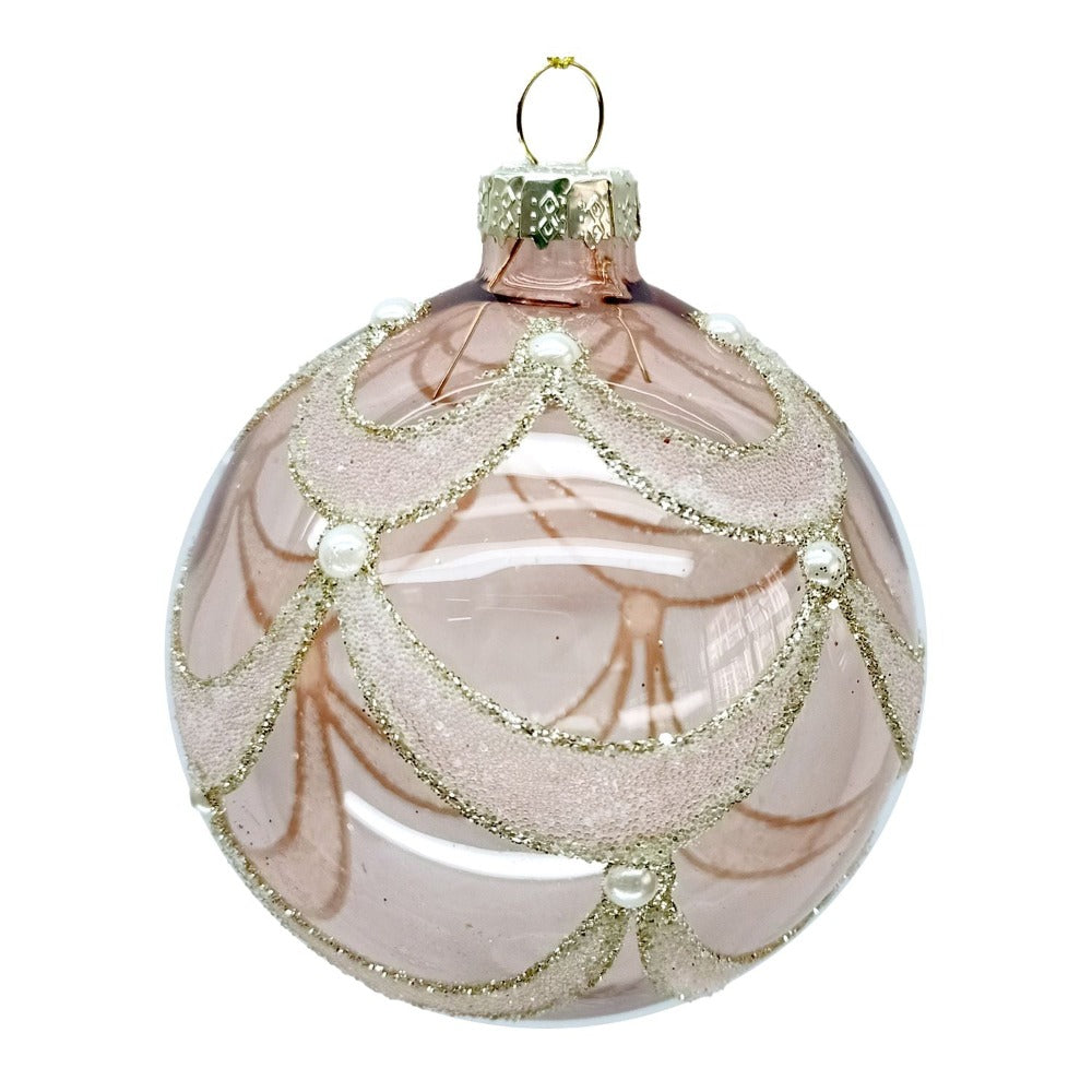 Blush Pink with Gold Swags Glass Ball Ornament