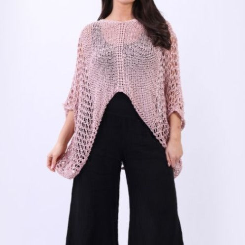 Crochet Knitted Batwing Top - Pink
