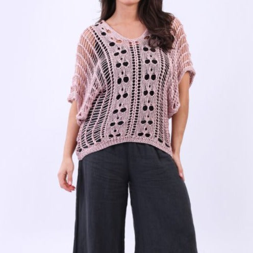 Crochet Knitted Top - Pink