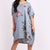 Floral Print Linen Lagnelook Dress - Denim