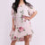 Floral Print Linen Lagnelook Dress - Pink