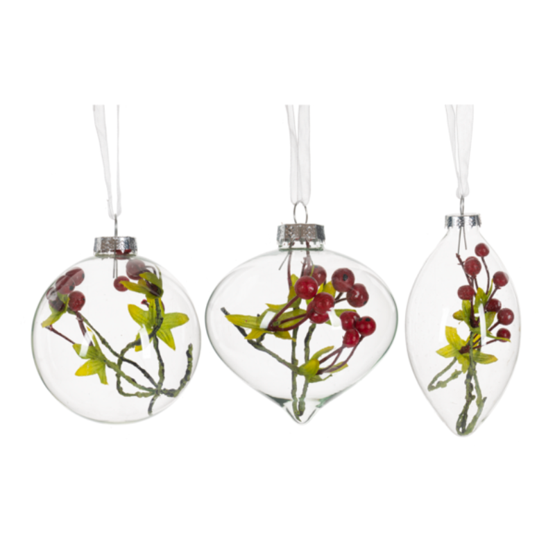 Holly Berry Glass Ornaments | Putti Christmas Decorations 