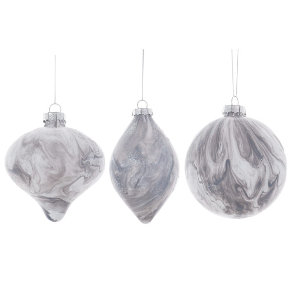 Grey Marble Glass Ornament | Putti Christmas Decorations 