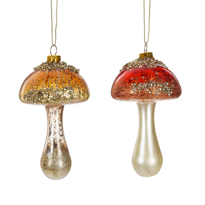 Beaded Mushroom Glass Ornament - Gold | Putti Chridstmas Decorations