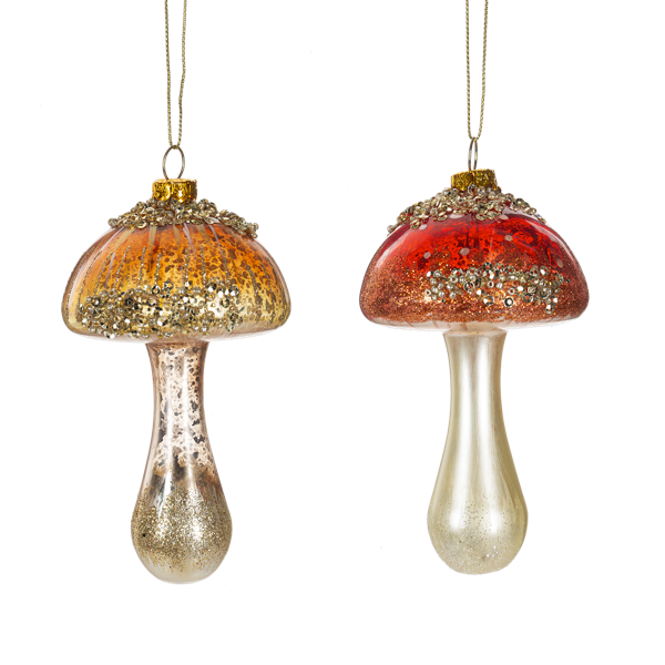 Beaded Mushroom Glass Ornament - Gold | Putti Christmas Decorations 