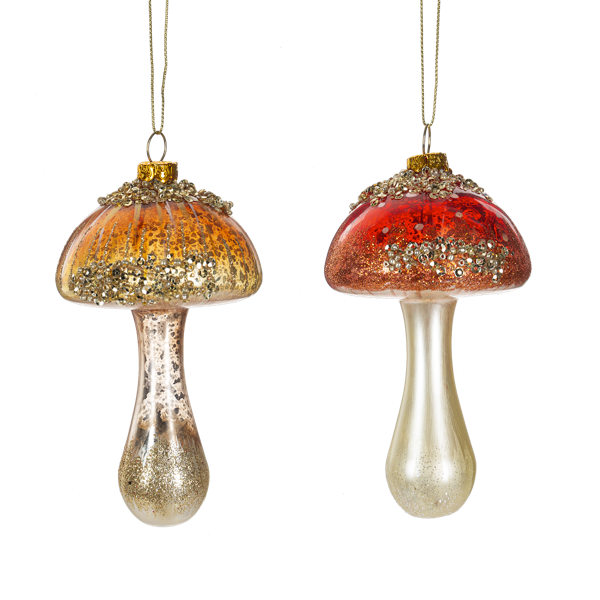 Beaded Mushroom Glass Ornament - Rust | Putti Christmas Decorations 