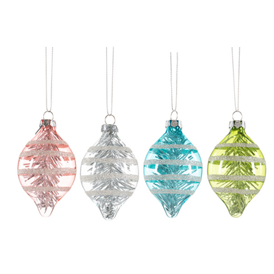 Colorful Glass Drop with Tinsel Ornament - Silver | Putti Christmas Decorations