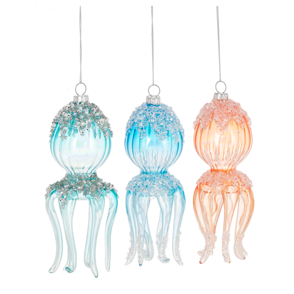 Blue Glass Octopus Ornament | Putti Christmas Decorations