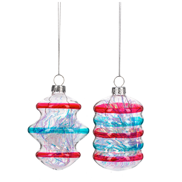 Colorful Glass Drop with Tinsel Ornament - Green | Putti Christmas Decorations 