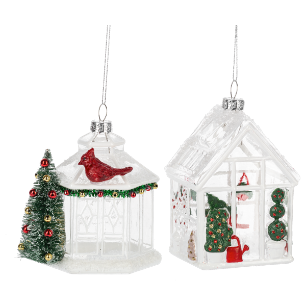 White Gazebo with Cardinal Glass Ornament