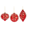 Matte Red with Gold Holly Glass Ornament | Putti Christmas