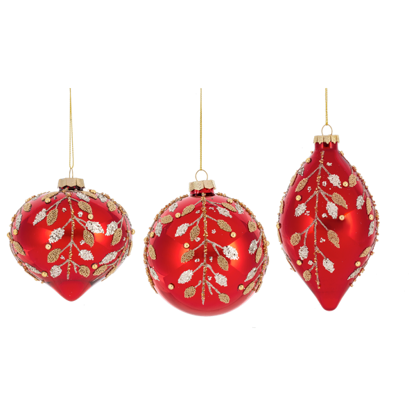 Matte Red with Gold Holly Glass Ornament | Putti Christmas 