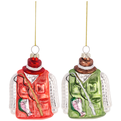 Fishing Vest Glass Ornament - Red  | Putti Christmas Decorations