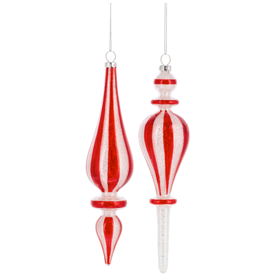 Red & White Peppermint Stripe Finial Ornaments | Putti Christmas Decorations