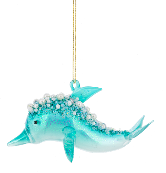 Aqua Jewelled Dolphin Glass Ornament