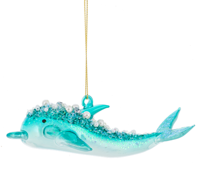 Aqua Jewelled Dolphin Glass Ornament