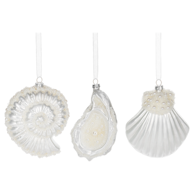 White Jeweled Sea Shell Ornament - Clam | Putti Christmas