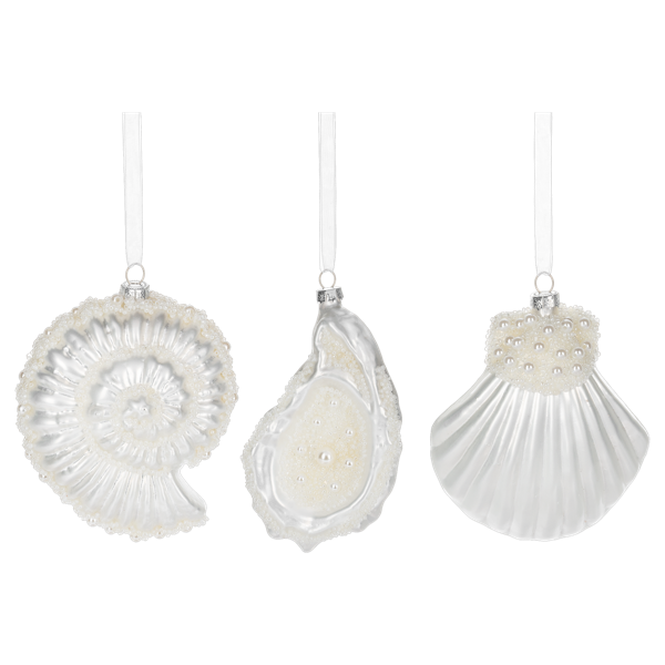 White Jeweled Sea Shell Ornament - Oyster | Putti Christmas 
