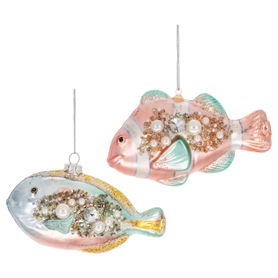 Beaded Mint Fish Glass Ornament
