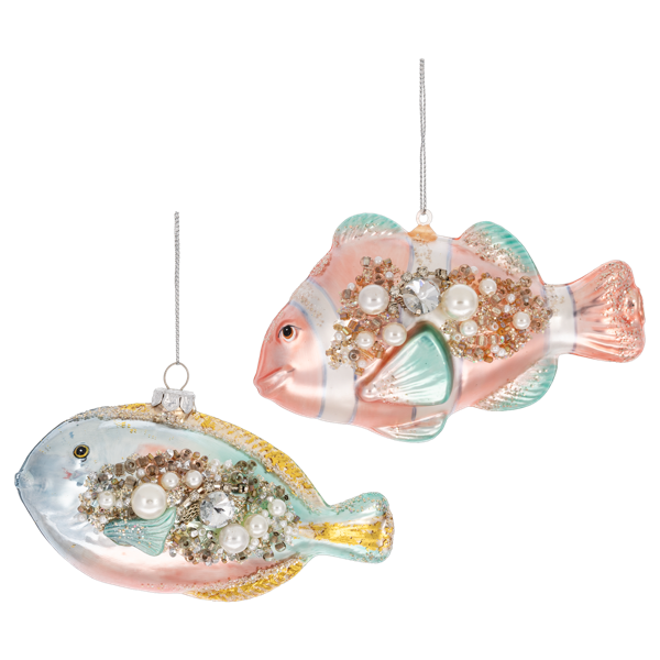 Beaded Mint Fish Glass Ornament