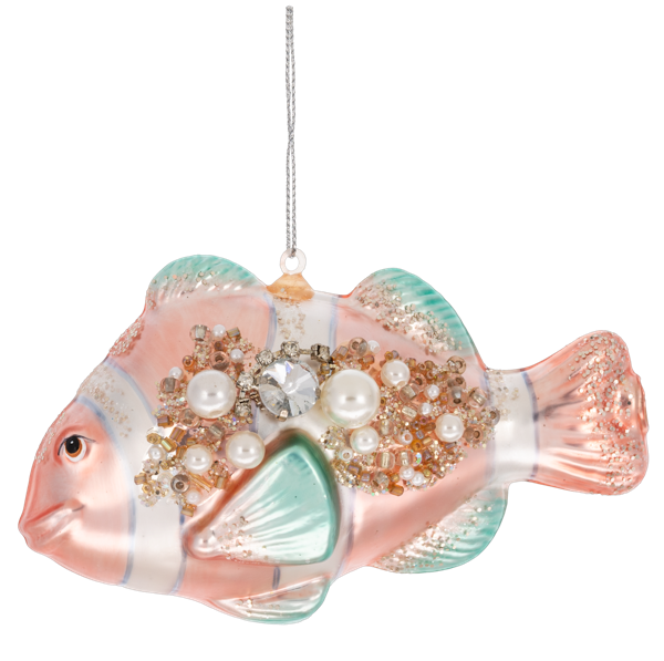 Beaded Pink Fish Glass Ornament