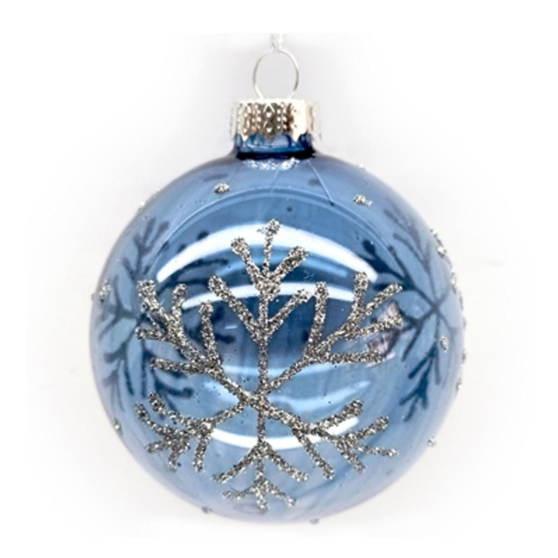 Transluscent Blue with Silver Snowflake Glass Ball Ornanent