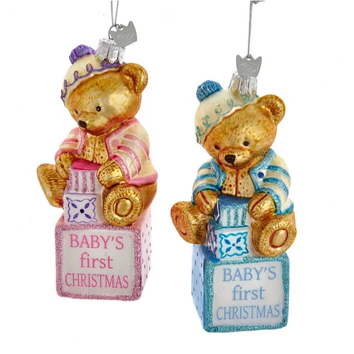 Baby Bear “First Christmas” Glass Ornament | Putti Christmas Decorations 