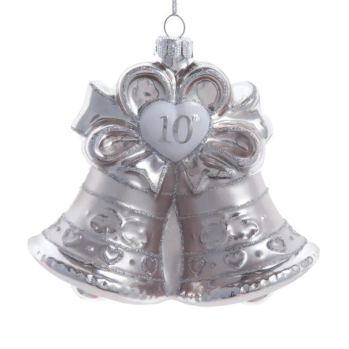 Noble Gems™ Glass "10th Anniversary" Silver Bell Ornament  | Putti Christmas Decorations 