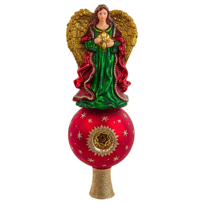 Kurt Adler Noble Gems Glass Finial Angel Treetop With Reflector | Putti Christmas Decororations 