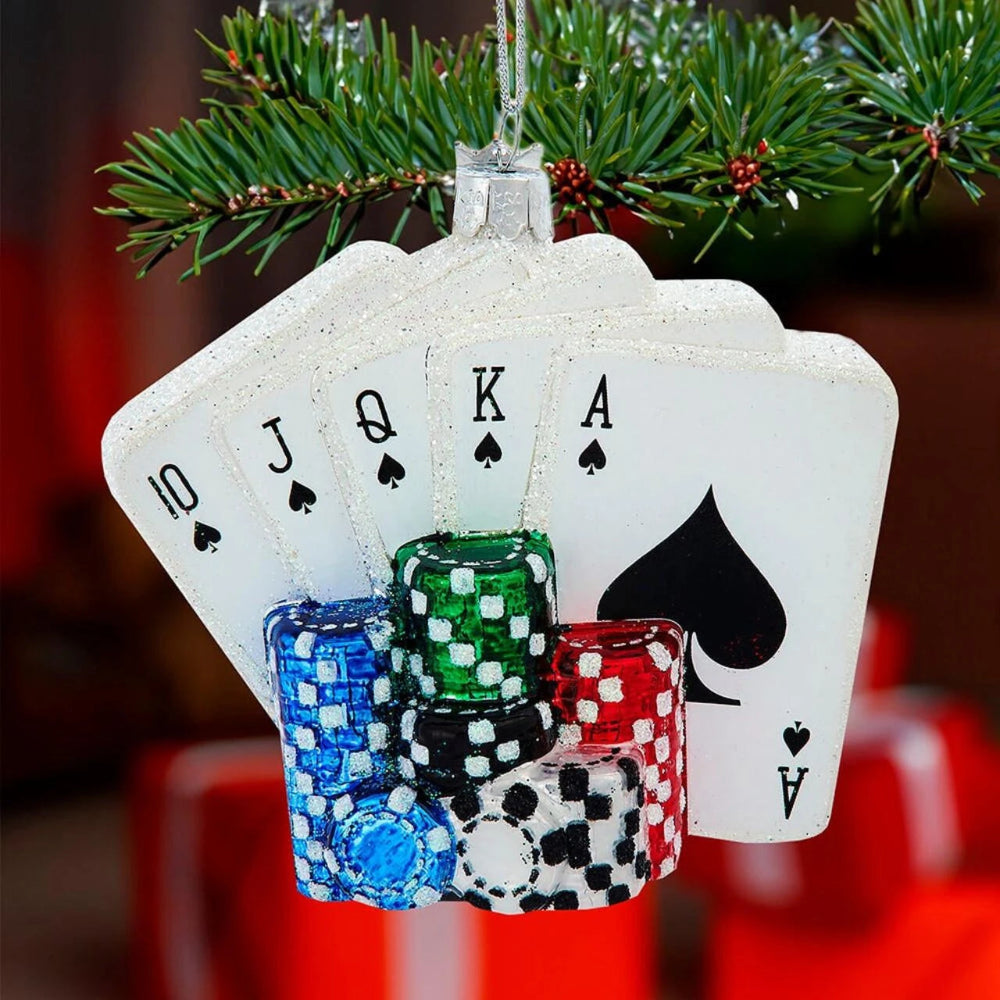 Noble Gems™ Poker Cards & Chips Glass Ornament | Putti Christmas Canada