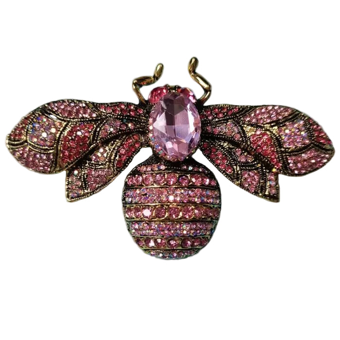 Crystal Large Bee Brooch - Pink