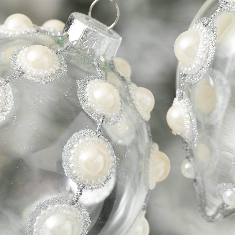 Clear with Pearls Glass Ball Ornament